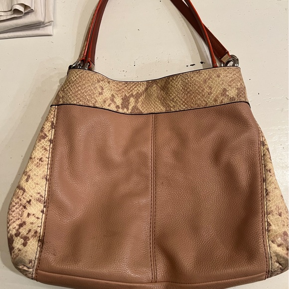 Coach Brown & Tan Python-Print Leather Shoulder Bag - Picture 6 of 13